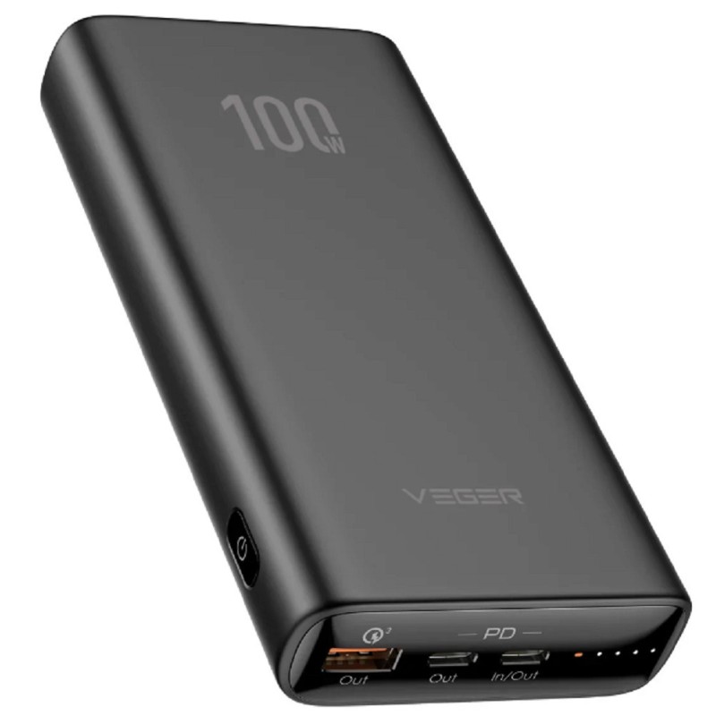 Veger T100 Power Bank 20000mAh 100W με Θύρα USB-A και 2 Θύρες USB-C Power Delivery Μαύρο